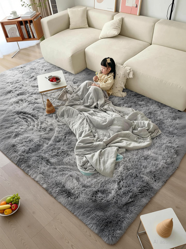 HouseOfCommon 5 ft  X 3 ft Polyester Carpet(Rectangle, Silver)