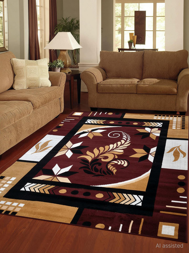Acarpet 5 ft  X 7 ft Acrylic Carpet(Rectangle, Brown, Red)
