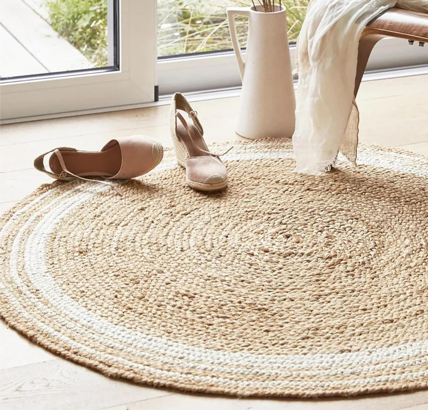 Farman Enterprises 5 ft  X 3 ft Jute Area Rug(Circle, Beige)