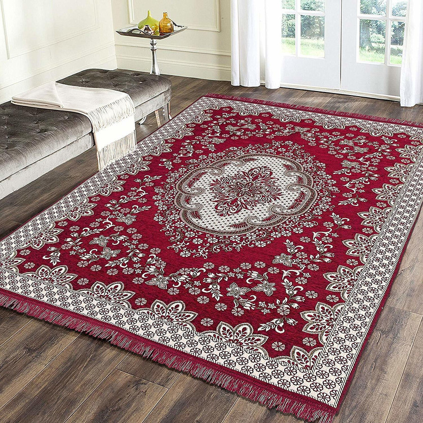 NCS 145 cm  X 214 cm Chenille Carpet(Rectangle, Red)