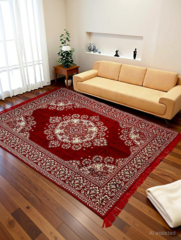 THE FRESH LIVERY 4 ft  X 6 ft Cotton Carpet(Rectangle, Maroon)