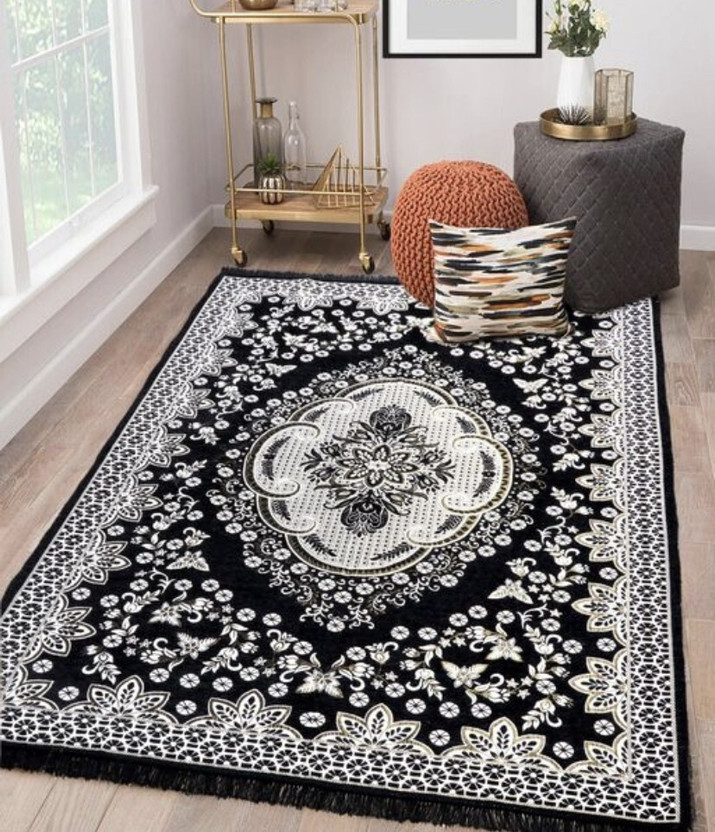 Nature A 5 ft  X 7 ft Cotton Carpet(Rectangle, Black)