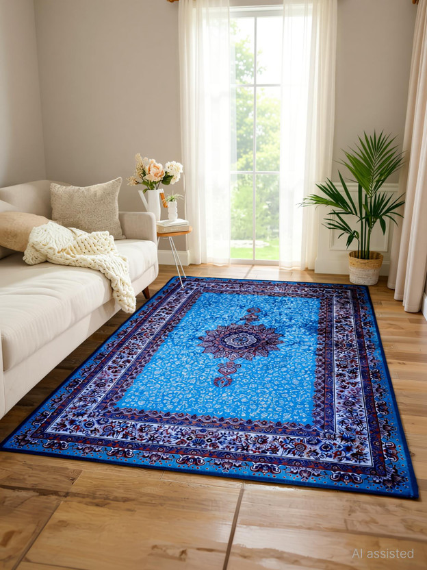 STATUS 150 cm  X 210 cm Velvet Carpet(Rectangle, Light Blue)