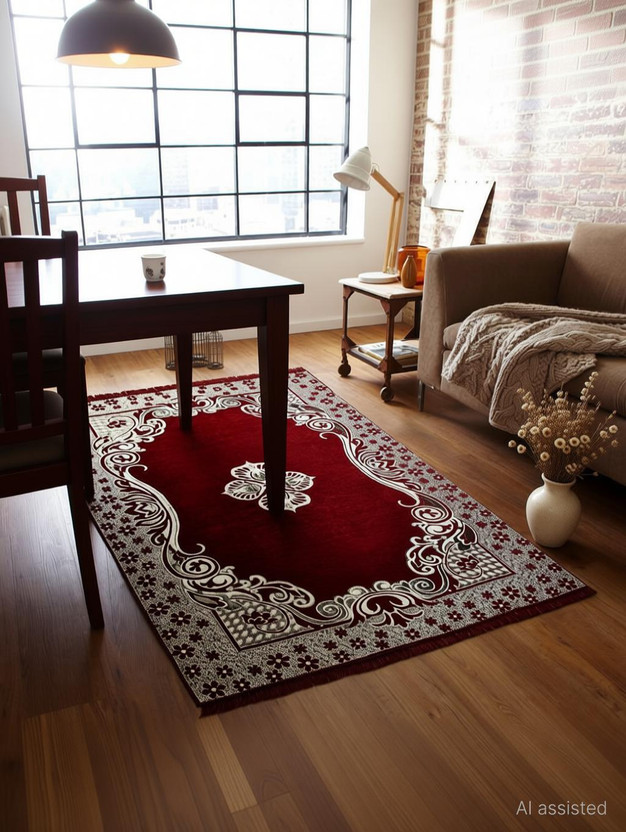 RADECOR 5 ft  X 7 ft Velvet Carpet(Rectangle, Red)