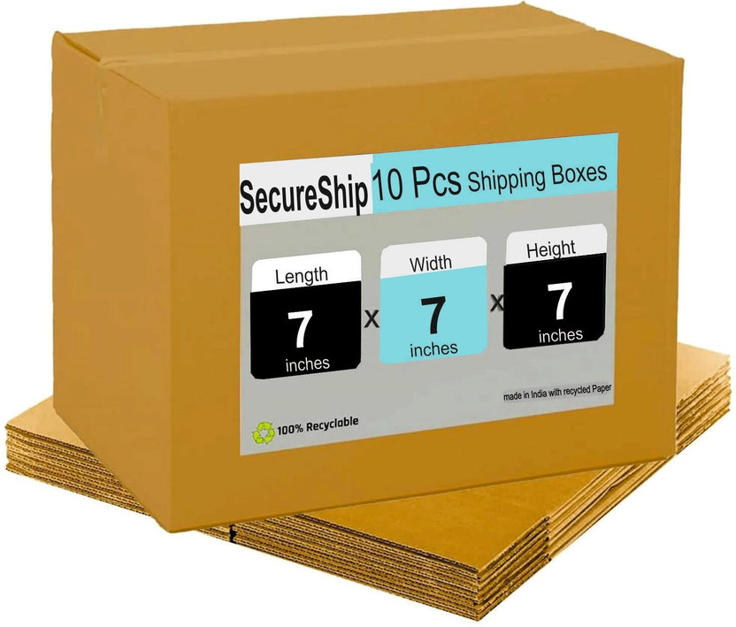 POWERLON Corrugated Cardboard 3PLY Eco-friendly Packing, Shipping, Moving, Courier, Box Size : 7x7x7 Inch Packaging Box(Pack of 10 Brown, Multicolor)