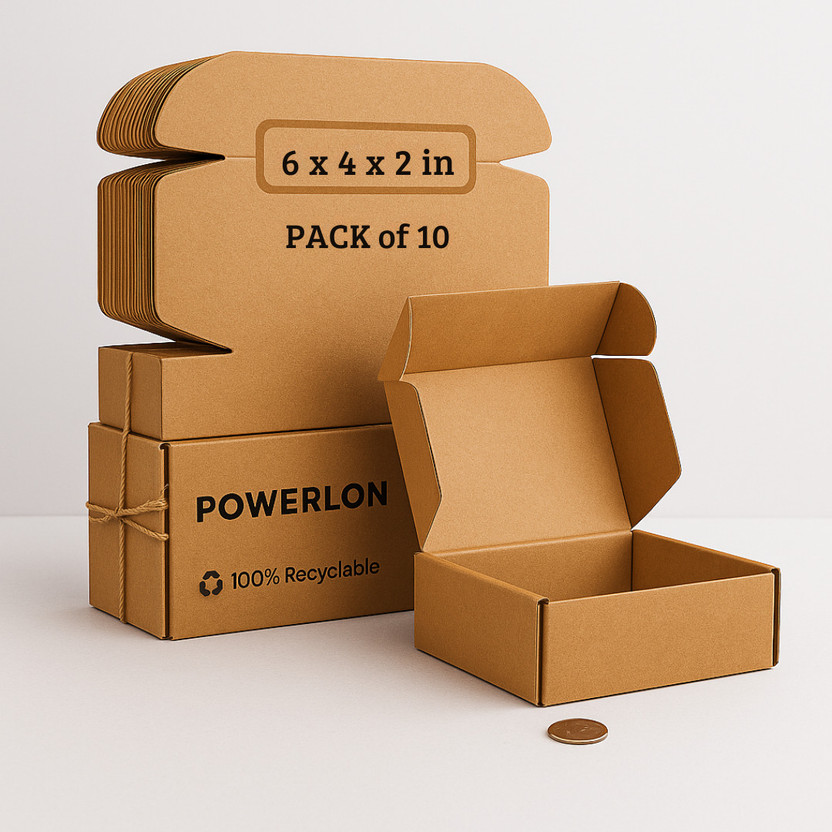 POWERLON Corrugated Cardboard Flap Box(6x4x2 inch)for Jewelry|Gifts|Cosmetics|Small Items|eCommerce Shipping Packaging Box(Pack of 10 Brown)