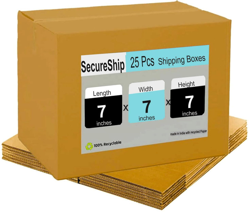 POWERLON Corrugated Cardboard 3PLY Eco-friendly Packing, Shipping, Moving, Courier, Box Size : 7x7x7 Inch Packaging Box(Pack of 25 Brown, Multicolor)