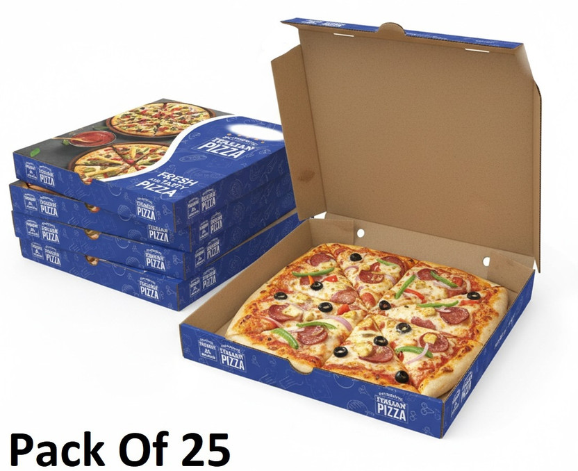 KHAANA PACKAGING Pizza Box Cardboard, Paper 3ply Box 6.5X6.5X1.5 Inch Pizza Box Ideal for deliveries from restaurant & Hotel Packaging Box(Pack of 25 Multicolor)