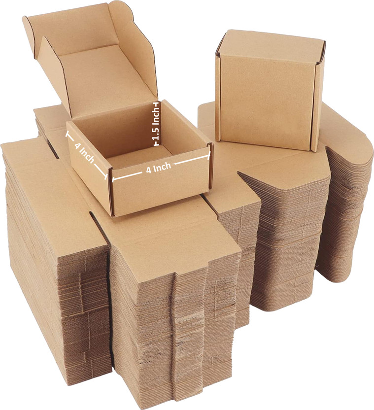 Prockage Self-Locking Box Craft Paper 3Ply Corrugated Packing Box 4X4X1.5 Inches Brown Packaging Box(Pack of 50 Brown)