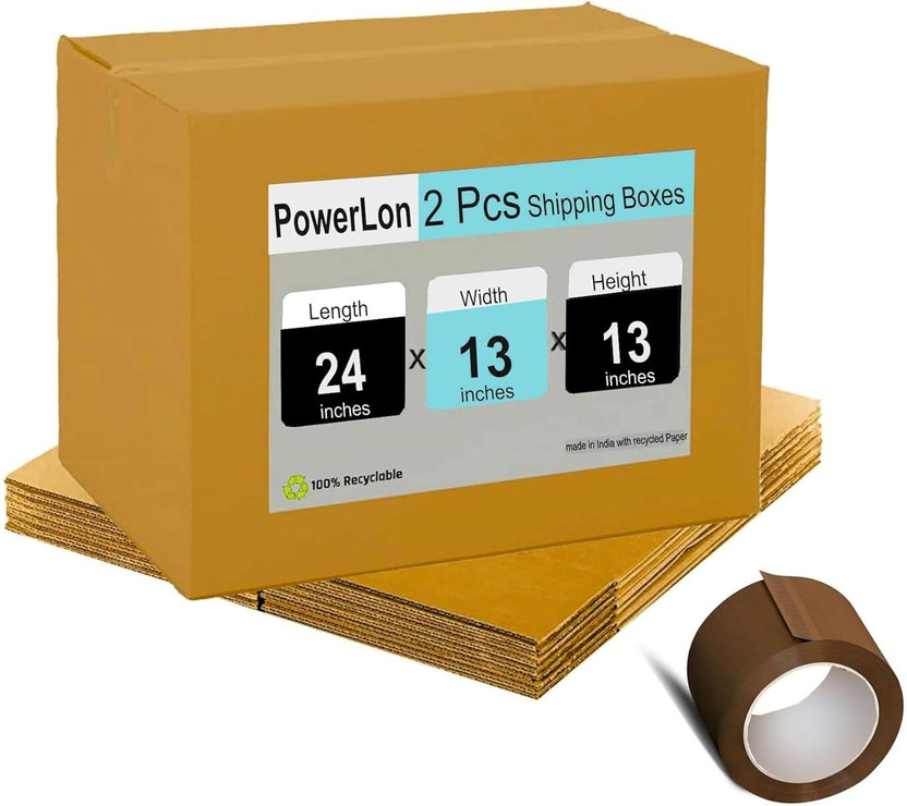 POWERLON Corrugated Cardboard Shifting, Packing, Moving and Muliti propose, Box Size : 24x13x13 Inch Packaging Box(Pack of 2 Brown)