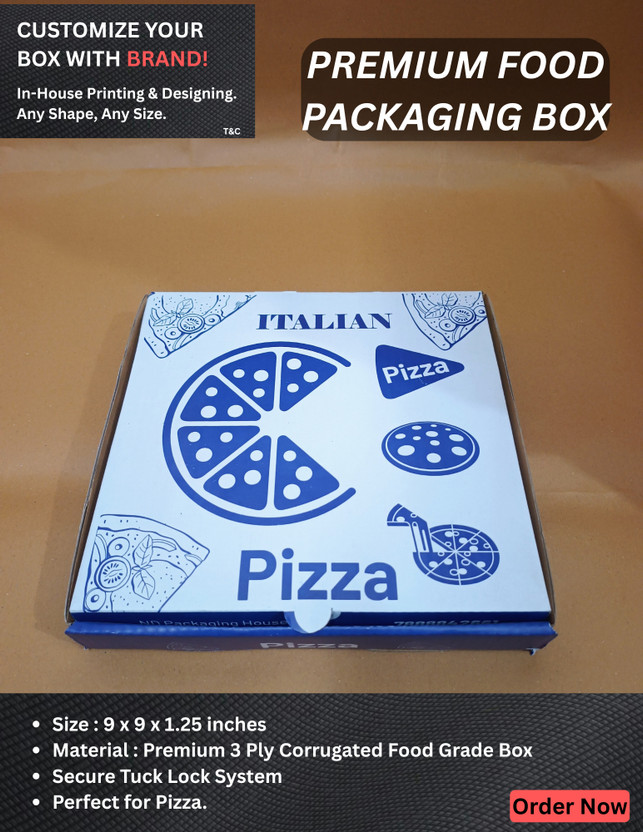 ND PACKAGING HOUSE Pizza Box Cardboard Packaging and transporting hot pizza; takeaway and delivery services. Packaging Box(Pack of 50 Multicolor)