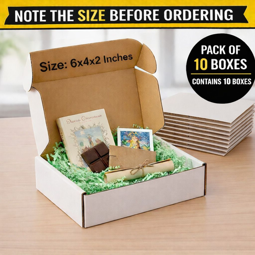 Akash Corrugated Cardboard 3 Ply Flap Box(6x4x2 inch), Jewelry|Gifts|Cosmetics|eCommerce Shipping Packaging Box(Pack of 10 White)