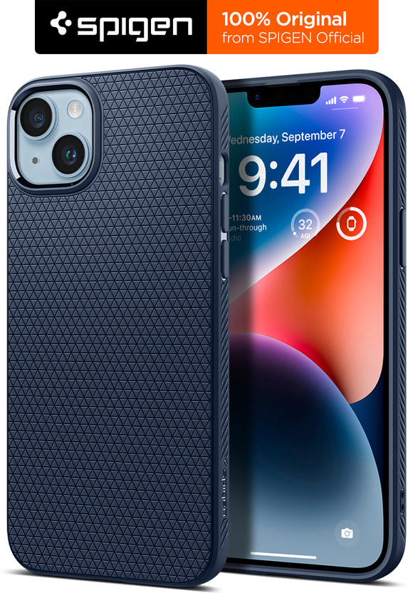 Spigen Liquid Air Back Cover for Apple iPhone 13(Blue, Camera Bump Protector, Thermoplastic Polyurethane, Pack of: 1)