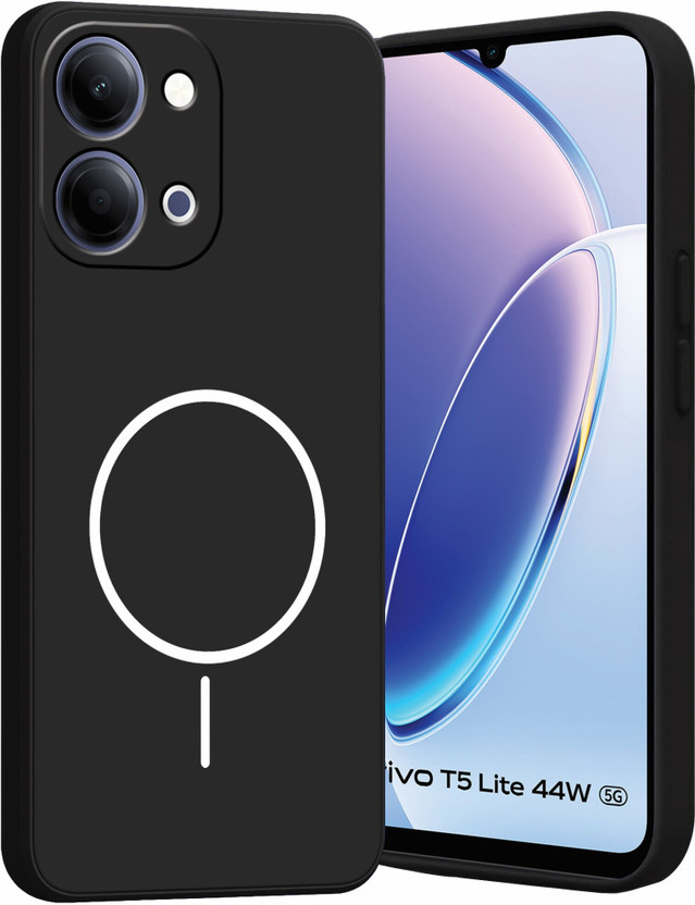 Ascensify Back Cover for Vivo T5 Lite 5G Soft Silicone, Flexible, Slim Case with Printed Ring Design(Black, Camera Bump Protector, Silicon, Pack of: 1)