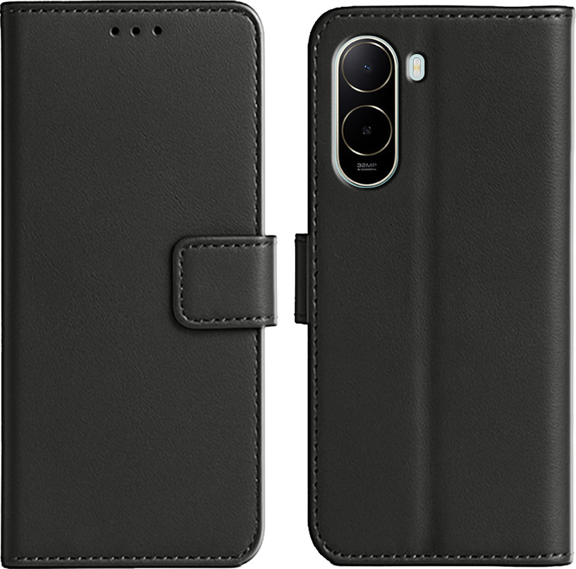 Ascensify Back Cover for Poco C85x 5G Premium PU Leather Flip Cover with Card Slots & Stand Feature(Black, Dual Protection, Artificial Leather, Pack of: 1)