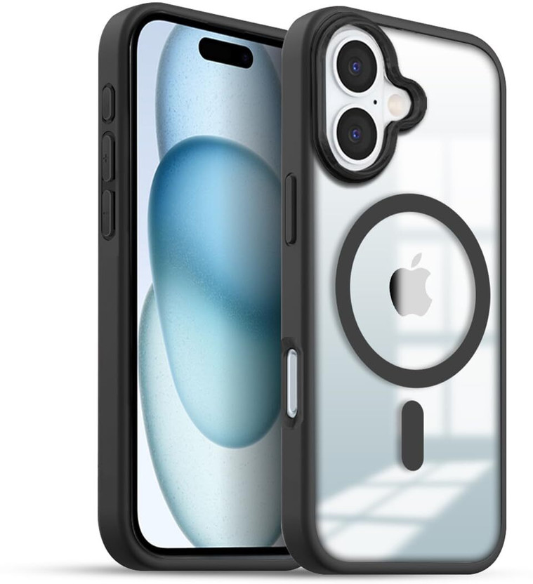Doubledicestore Back Cover for iphone 16(Transparent, Black, Magsafe, Pack of: 1)