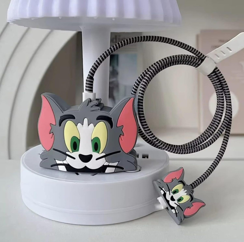 Setster Silicone Press Stud Headphone Case For Charger case 18w and 20w iPhone 11 12 13 14 15 Pro Max(iPhone Charger Cover For 18W/20W | Cartoon Character Design Tom)