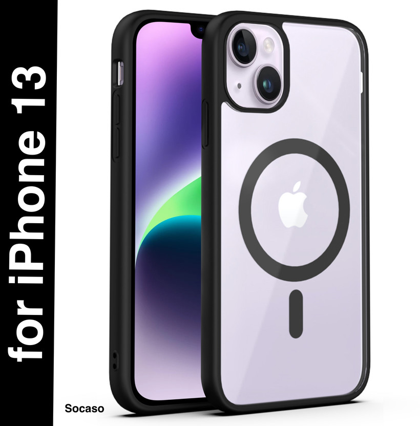 Socaso Back Cover for Apple iPhone 13(Black, Transparent, Magsafe, Pack of: 1)