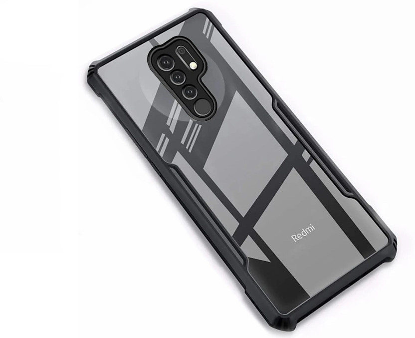 Micvir Back Cover for Mi Redmi 9 Prime(Transparent, Black, Shock Proof, Polycarbonate, Pack of: 1)