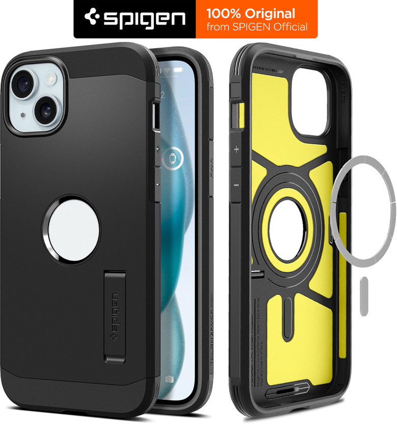 Spigen Tough Armor Magfit Back Cover for Apple iPhone 15(Black, Thermoplastic Polyurethane, Polycarbonate, Pack of: 1)
