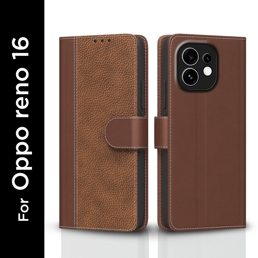 Pikkme Flip Cover for Oppo Reno 16 5G(Brown, Grip Case, Leather, Pack of: 1)