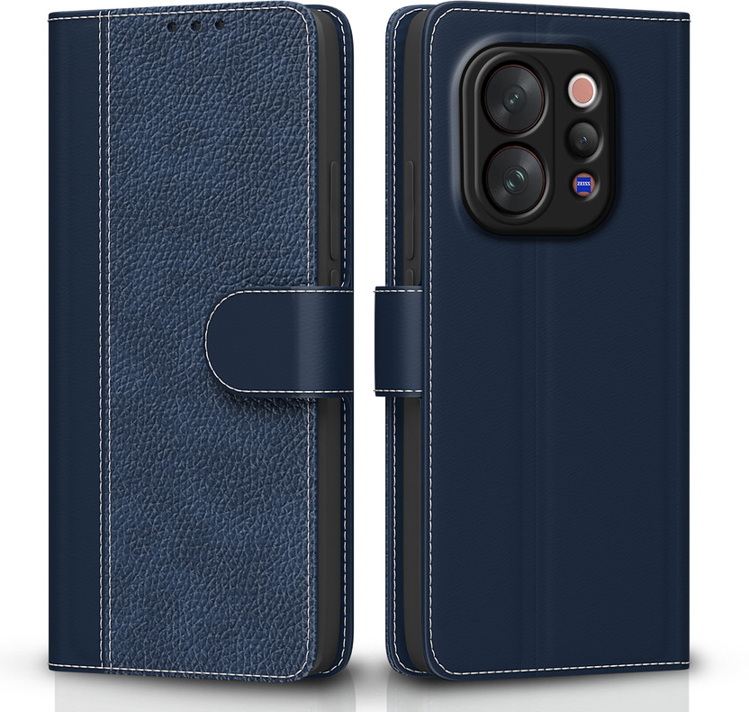 Pikkme Flip Cover for Vivo V70 5G(Blue, Grip Case, Leather, Pack of: 1)