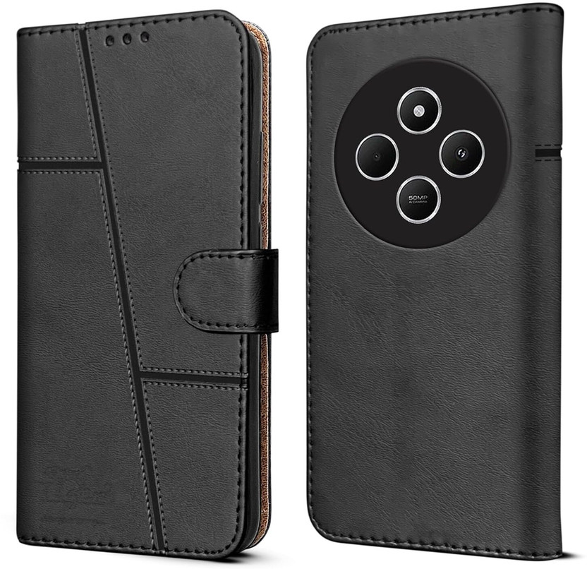 spaziogold Flip Cover for Redmi 14C 5G(Premium Leather Material | Card Slots and Wallet))(Black, Dual Protection, Leather, Silicon, Pack of: 1)