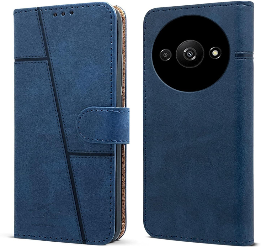 spaziogold Flip Cover for Redmi A3X(Premium Leather Material | Card Slots and Wallet))(Blue, Dual Protection, Leather, Silicon, Pack of: 1)