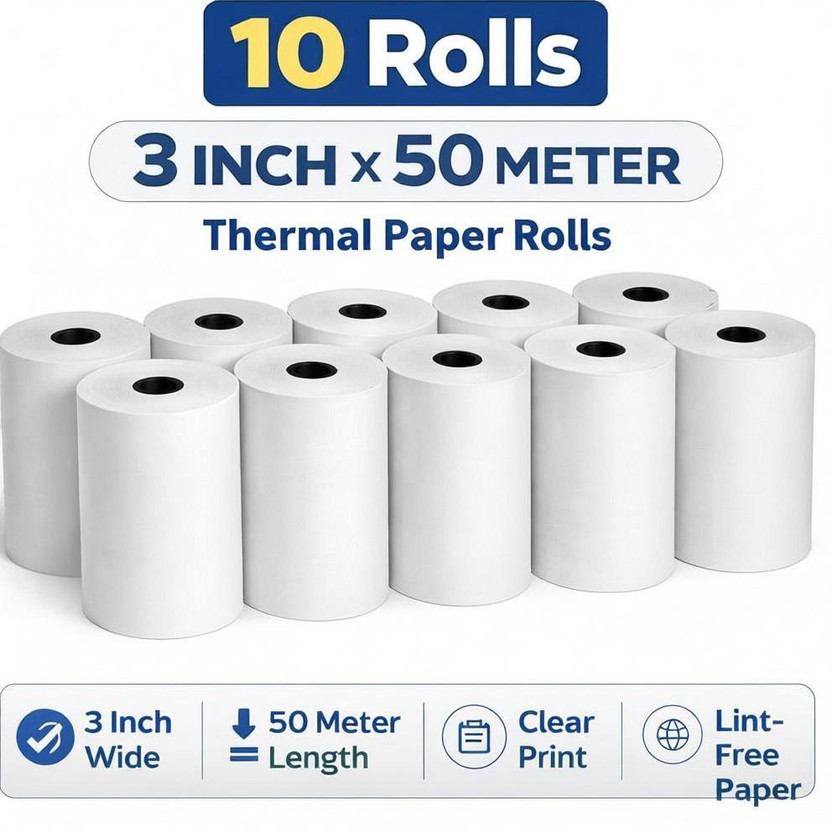 Bonus 3 inch 79mm x 50m Thermal Paper Roll for Billing & POS Machines (10 Rolls) Thermal Cash Register Paper(79 mm x 50 meter)