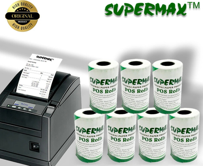Supermax Supermax Billing machine Paper roll 58mmx13 meter 50 gsm Thermal Paper (Set of 120) Thermal Cash Register Paper(57 mm x 13 meter) - Flipkart Deal