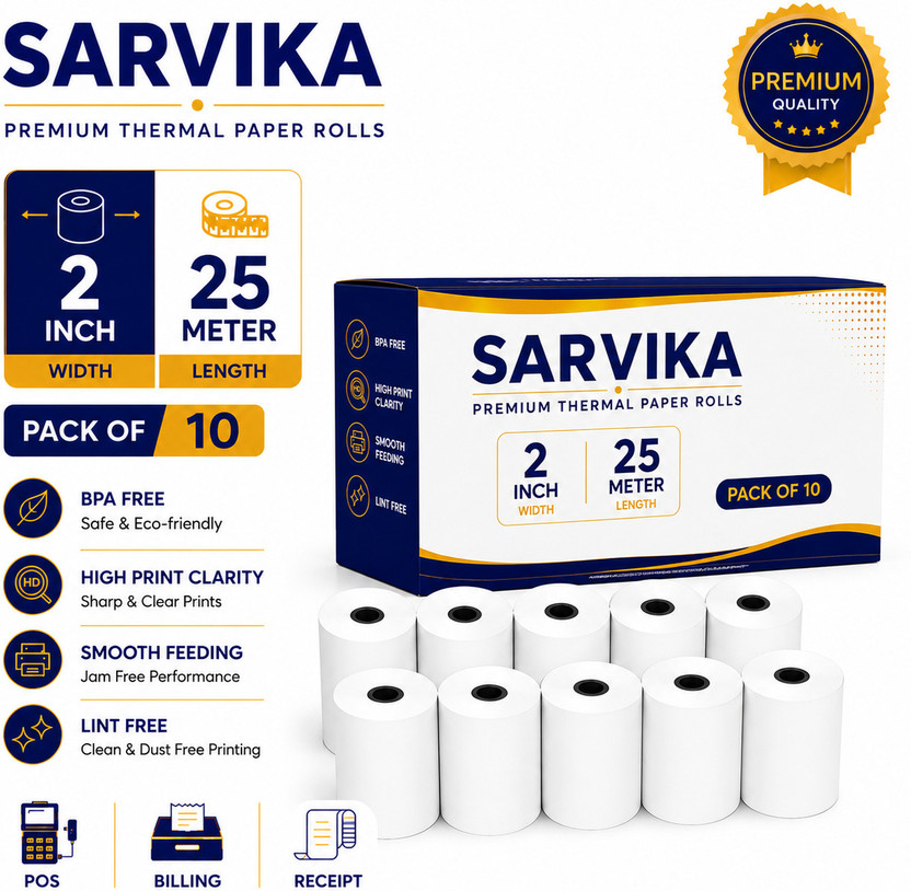 SARVIKA SARVIKA Retail Store POS Roll Thermal Cash Register Paper(2 inch x 25 meter) - Flipkart Deal