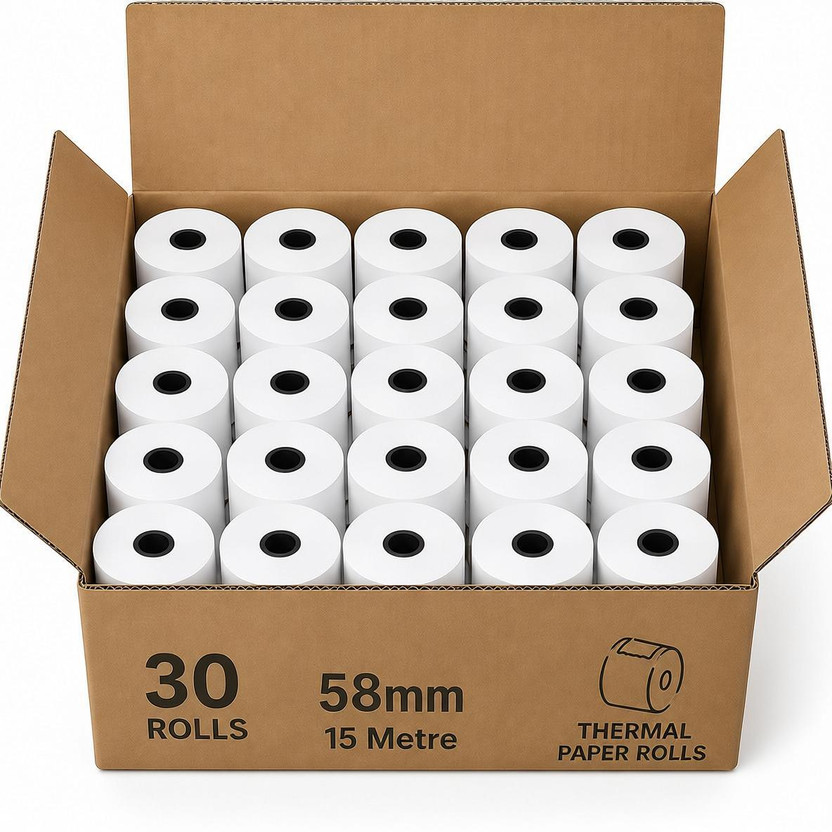 RawatThermal 2 Inch Thermal Paper Rolls Ideal for Billing, POS Rolls Machine Pack Of 30 Rolls Thermal Cash Register Paper(58 mm x 15 meter)