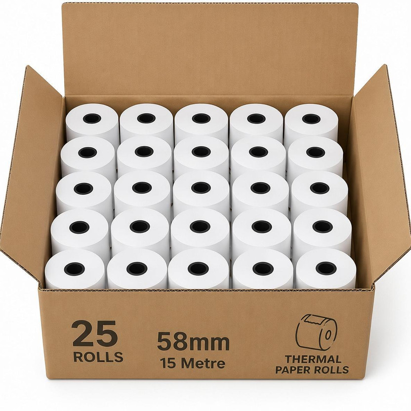 RawatThermal Thermal Paper roll Ideal for Billing, POS Machine Pack Of 25 Roll Thermal Cash Register Paper(58 mm x 15 meter)