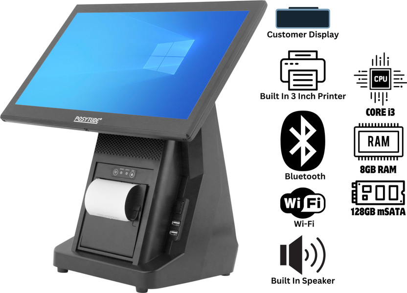 POSYTUDE RAZE B88 Billing Machine 3 Inch Printer With Auto Cut, POS Machine , Touch POS Table Top Cash Register(LCD Touch Screen)