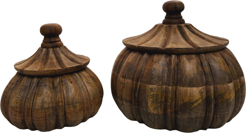 OnlineCraft Wooden walnut and rice serving pumpkin shape wooden Casserole Serve Casserole(500 ml)