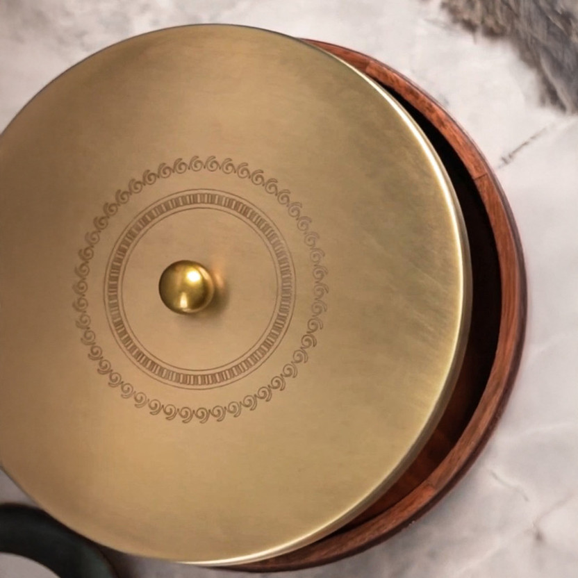 SBBH HOME Gold Leaf Wooden Chapati Box with Metal Lid and Tong Serve Casserole(1000 ml)