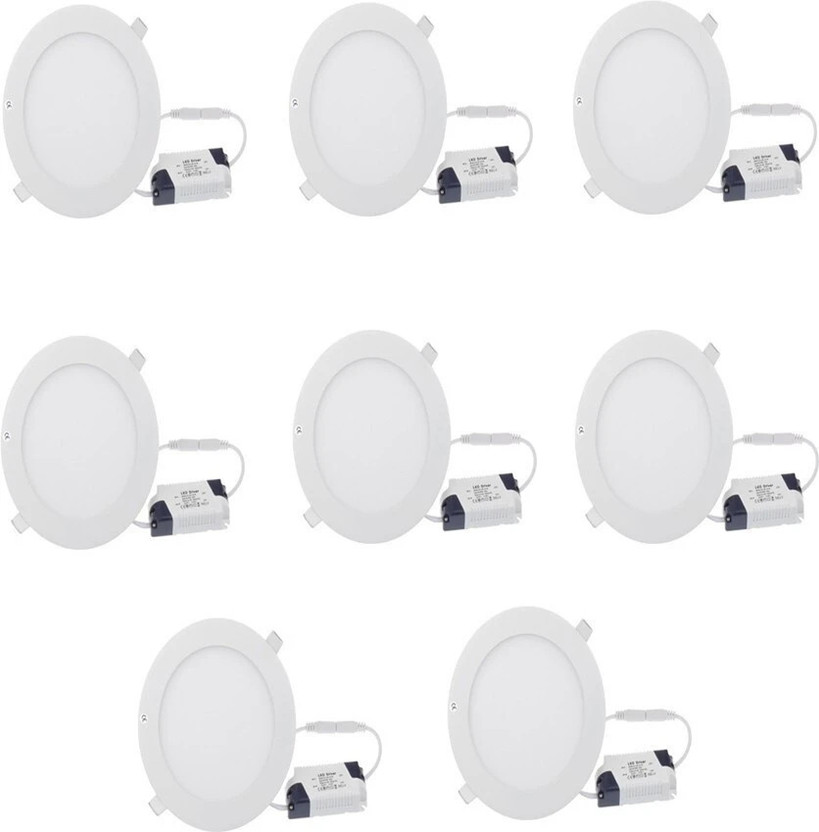GALAXY 12 watt LED Round Slim Panel Light False Ceiling POP DownLight Indoor Light pack of 8 Recessed Ceiling Light Ceiling Lamp(White)