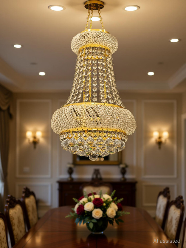 Interior Interior Handicraft Gold Crystal Chandelier Jhoomer Hanging Ceiling Lamp Light Fixture for Living Room, Bedroom, Dining Room, Home, Hall, Offices, Bars & Restaurants Chandelier Ceiling Lamp(Gold, Clear) - Flipkart Deal