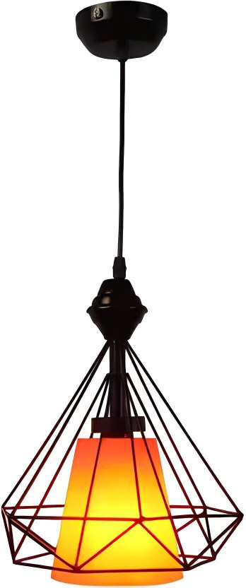 LYMON Black Diamond Shape With Orange Glass Hanging Light (Bulb not Incl.) (Pack of 1) Pendant Lamp Ceiling Lamp(Black, Orange)