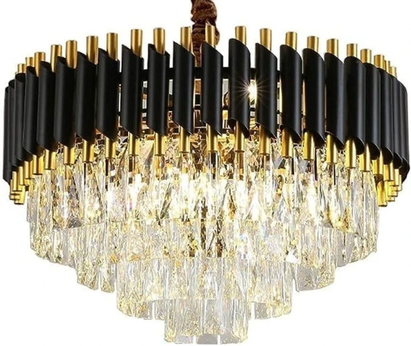 Yavik 500MM Chandelier light Crystal Gold Polish Metal Jhumar for hall, kitchen Ceiling Light Ceiling Lamp(Gold, Black)