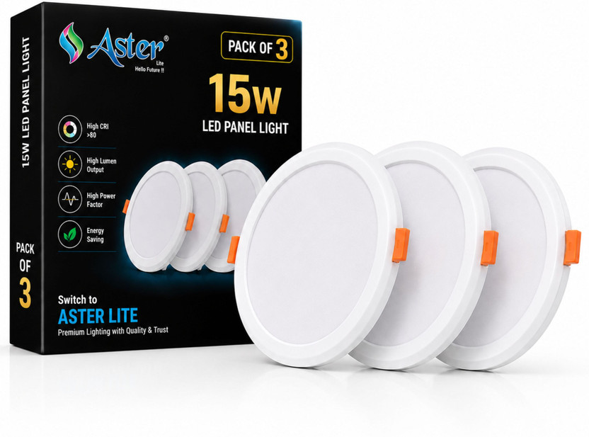 ASTER LITE 15W Round 3-in-1 Color Changing LED Panel Light (Pack of 3) Ceiling Light Ceiling Lamp(White)