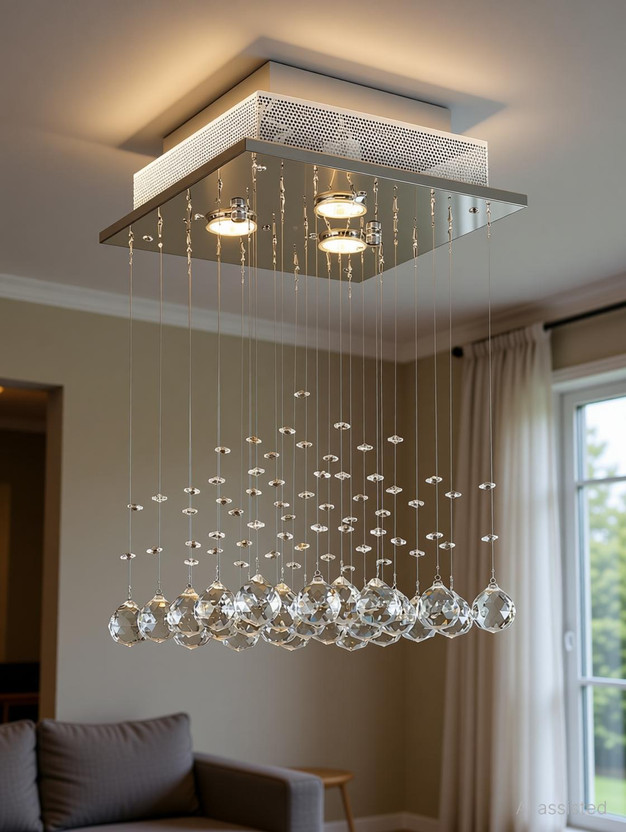 Crysta World Home Decorative Crystal Lightning Fixture Ceiling Light chandelier home décor 968710 WHITE LIGHT Chandelier Ceiling Lamp(White)