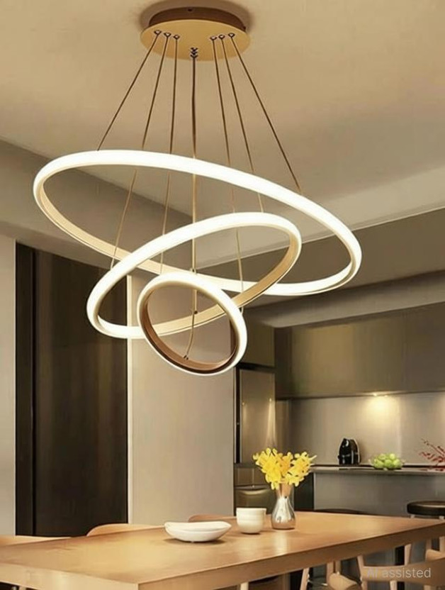 Blissbells 3 ring GOLD for lobby,drawing room,hall,with 3 modes of colours Chandelier Ceiling Lamp(White)