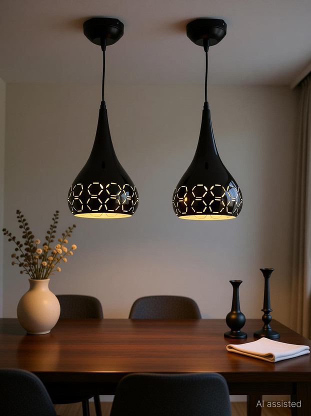 Areezo AREEZO HANGING LIGHT FOR HOME DECOR, BLACK COLOUR (Bulbnot incl) (PACK OF2) Pendant Lamp Ceiling Lamp(Black)