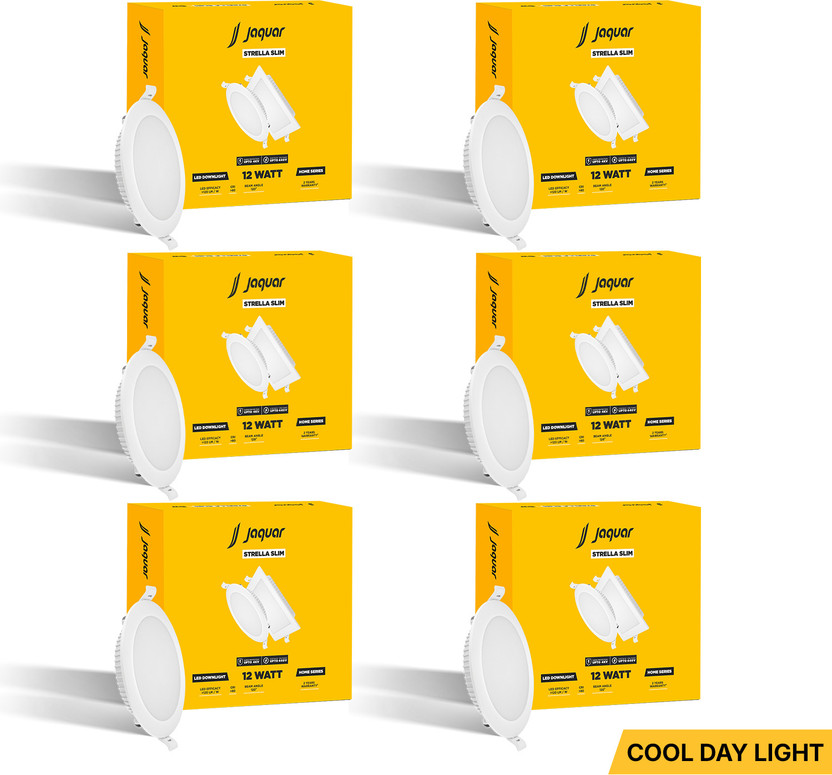 Jaquar Strella Slim 12W Round Recess Down Light - Cool White (Pack of 6) Ceiling Light Ceiling Lamp(White)