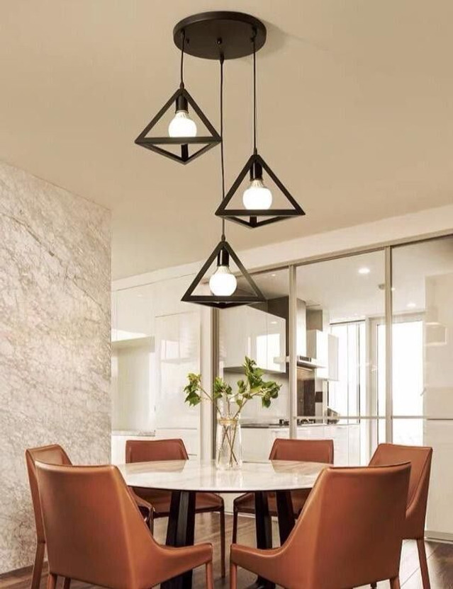 Brightlyt 3 Lights Triangle Cluster Chandelier Hanging for Bedroom, Living Room, Restaurant Pendant Lamp Ceiling Lamp(Black)