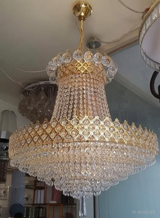 Shri Shri Mahal Antiques WITH BULB LED Crystal Big Size Jhhomar Lamp Ceiling Light For Living Room/Hall/ Chandelier Ceiling Lamp(Gold) - Flipkart Deal