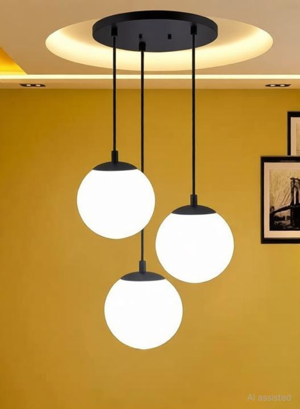 Energia 3 Milky Doom Hanging Luster Light Pendants Chandelier Ceiling Lamp(White)