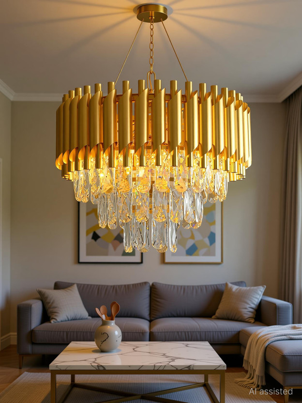 ISHANI AGL_Gold 400mm Chandelier Ceiling Lamp(Gold)