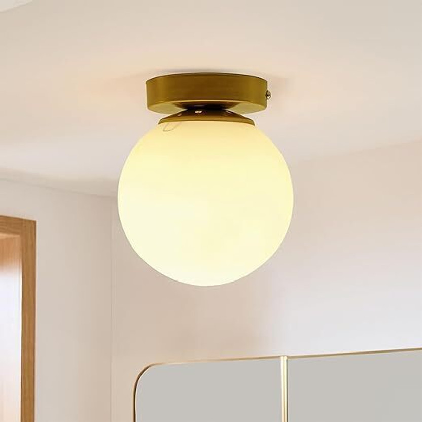 Svah Ceiling Light, for Hallway Light Fixture Ceiling Glass Shade for Living Room_C58 Ceiling Light Ceiling Lamp(Gold, White)